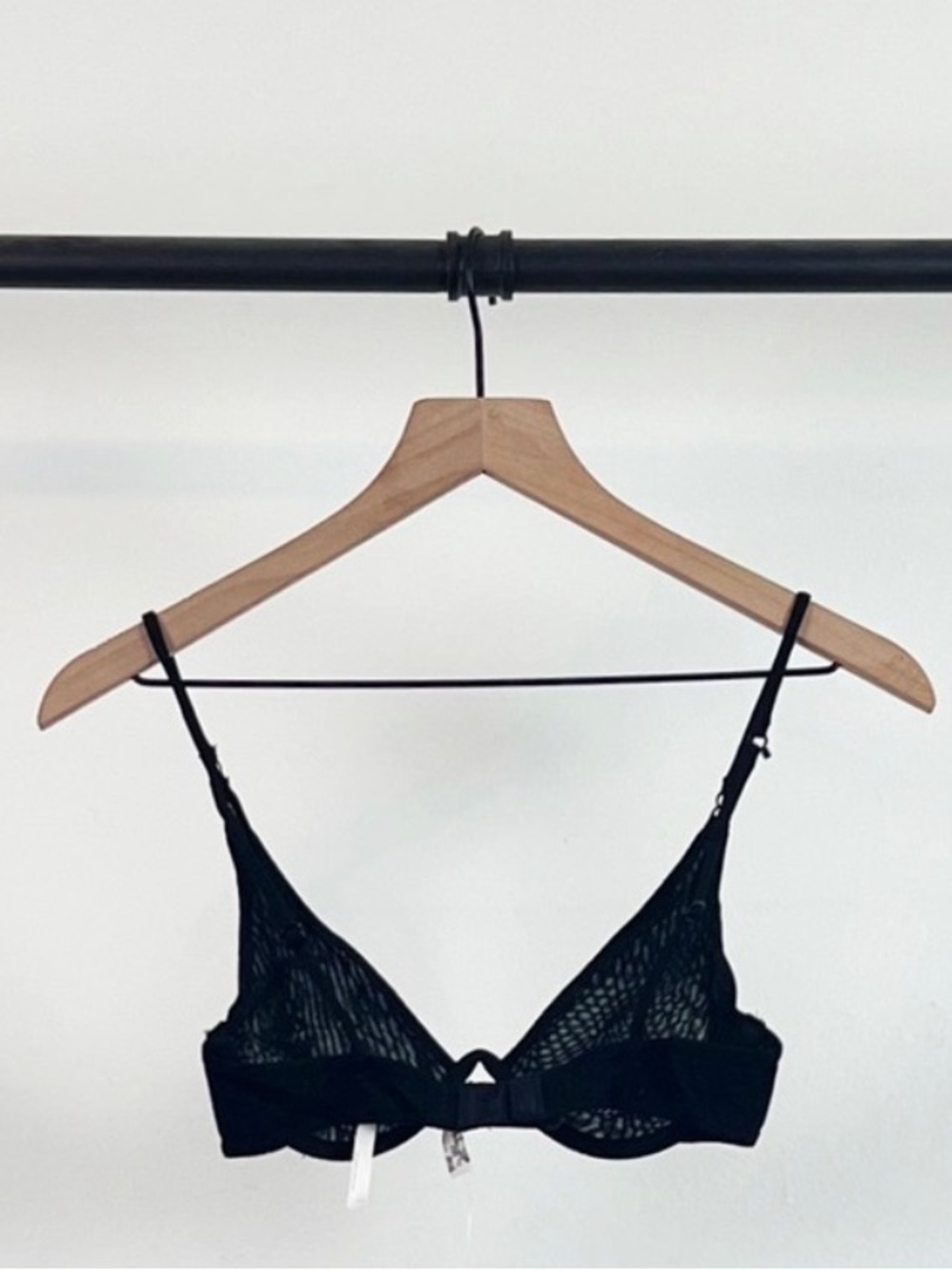 FREE PEOPLE In the Mood Underwire Bra Black Triangle Sheer Mesh Bra Layer 32 DD